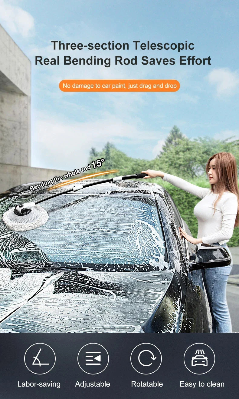 Car Wash Brush with Telescoping Handle & Chenille Mop for Auto & Window Cleaning