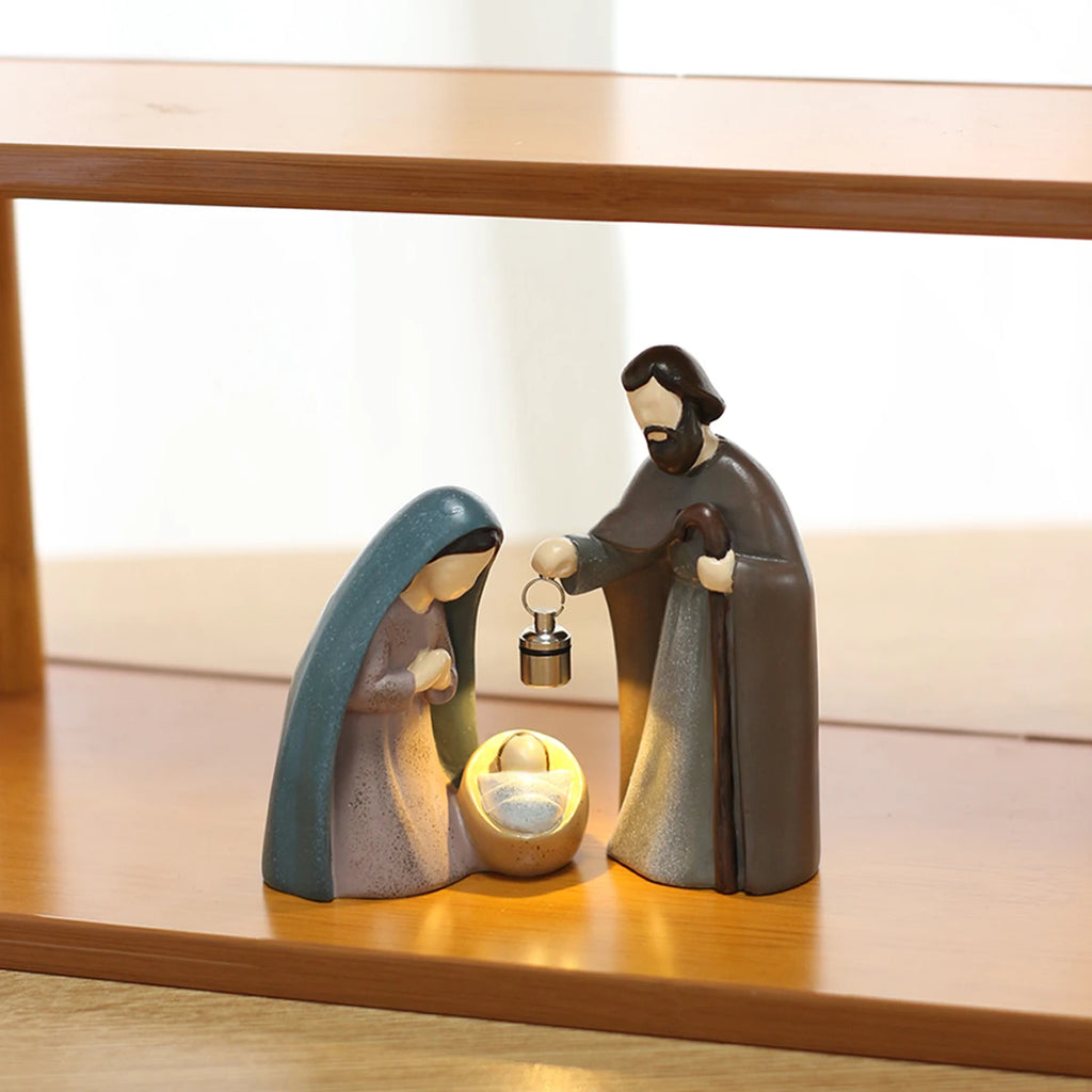 Luminous Christmas Nativity Scene Ornament - 2-Piece Resin Set