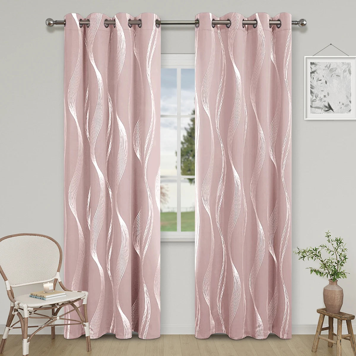 High Precision Silver Embossed Wave Blackout Curtain - Light & Heat Control