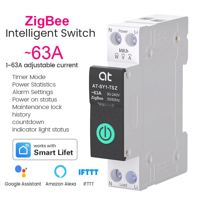 Tuya WiFi Smart Circuit Breaker 1P+N 63A - Remote Control, Energy Monitoring & Voice Assistant