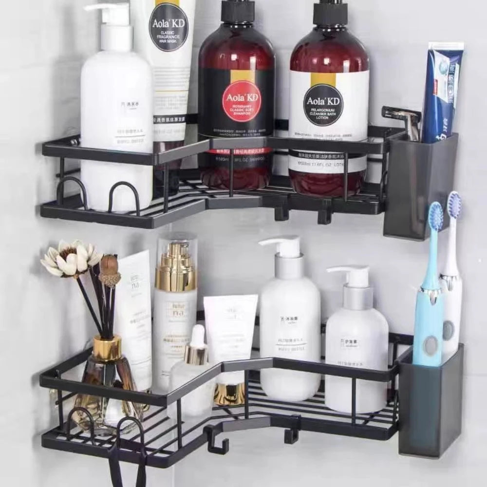 No Drilling Stainless Steel Corner Shelf - Double Layer Bathroom & Kitchen Storage