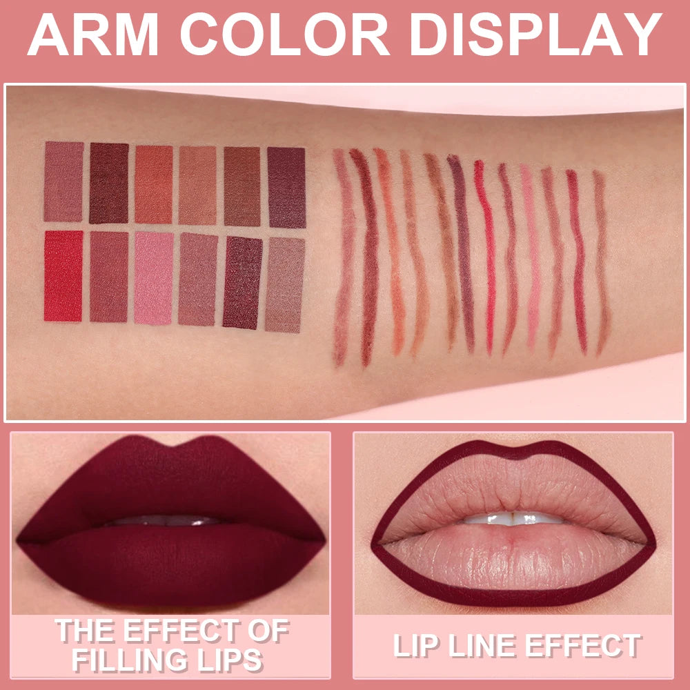 6pcs Long-Lasting Waterproof Lip Liner Pen & Gloss Set - Beauty Makeup