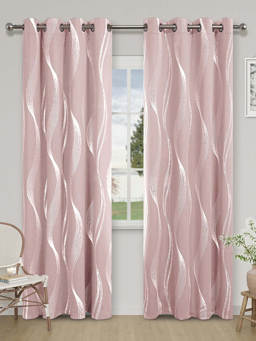 High Precision Silver Embossed Wave Blackout Curtain - Light & Heat Control