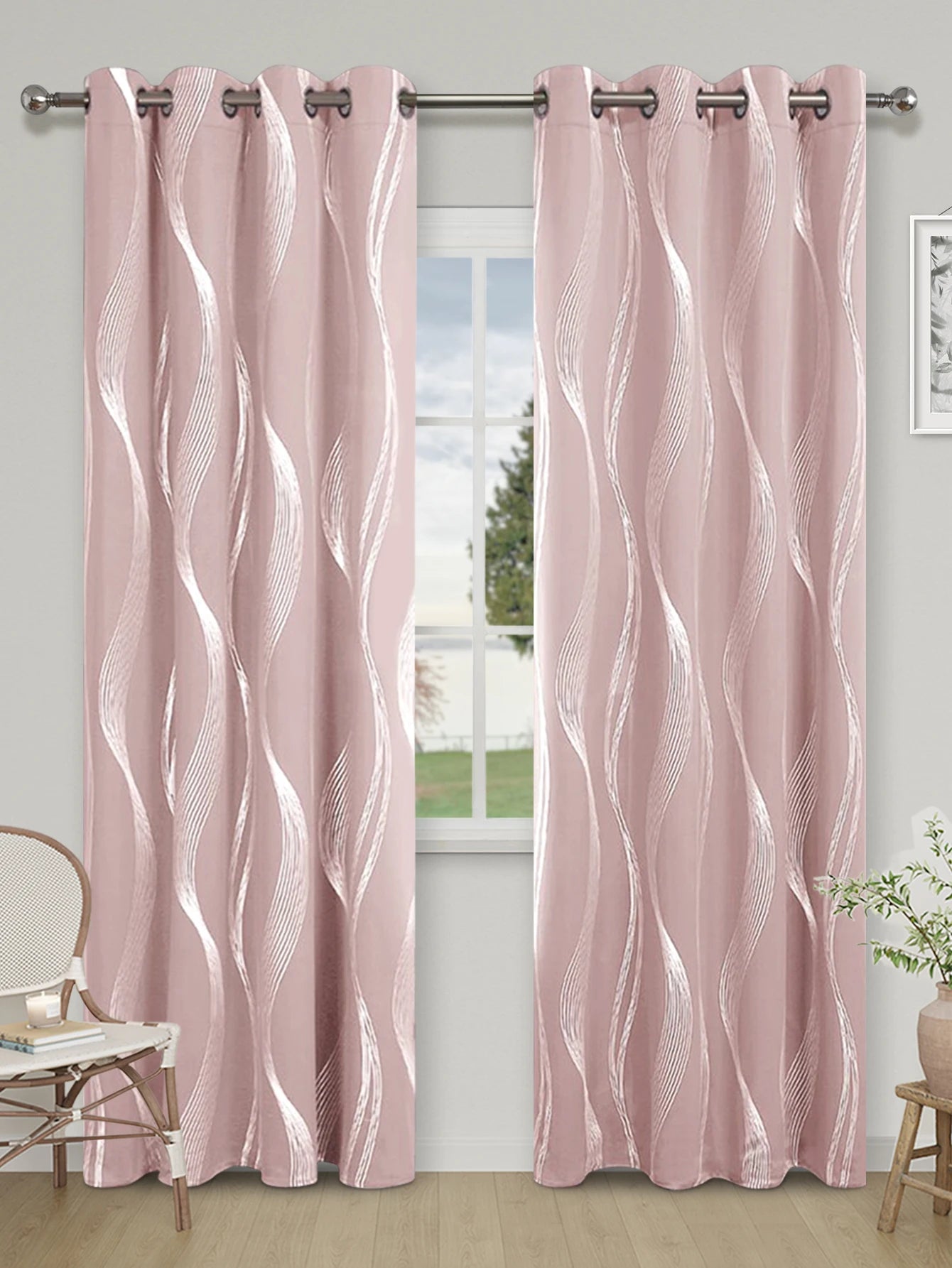 High Precision Silver Embossed Wave Blackout Curtain - Light & Heat Control