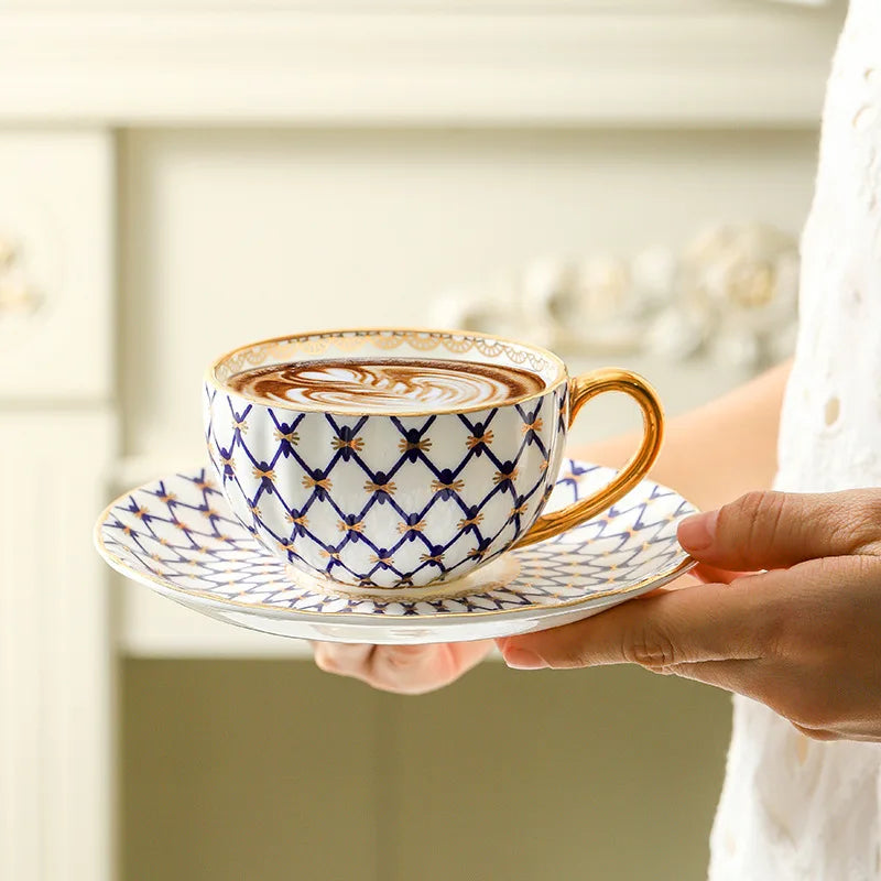 Nordic Bone China Coffee Cup with Gold Handle - Elegant Porcelain Mug