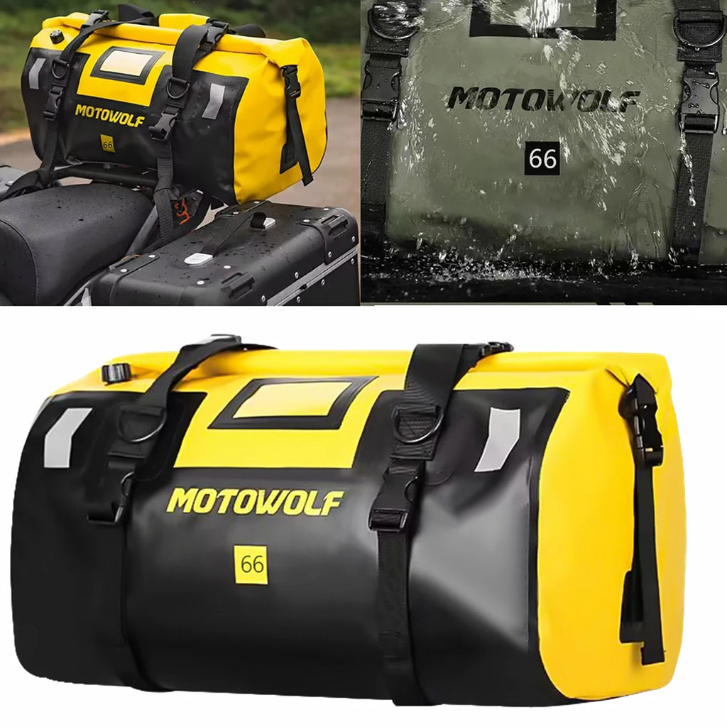 Waterproof Motorcycle Tail Bag | Dry Roll Luggage | 20L, 40L, 66L