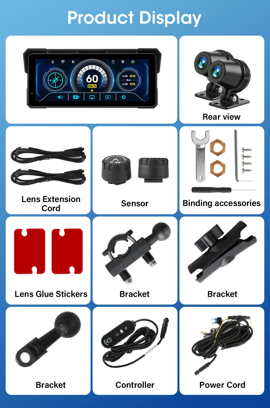 Jansite 8.1" 4K Motorcycle DVR Monitor with CarPlay & GPS