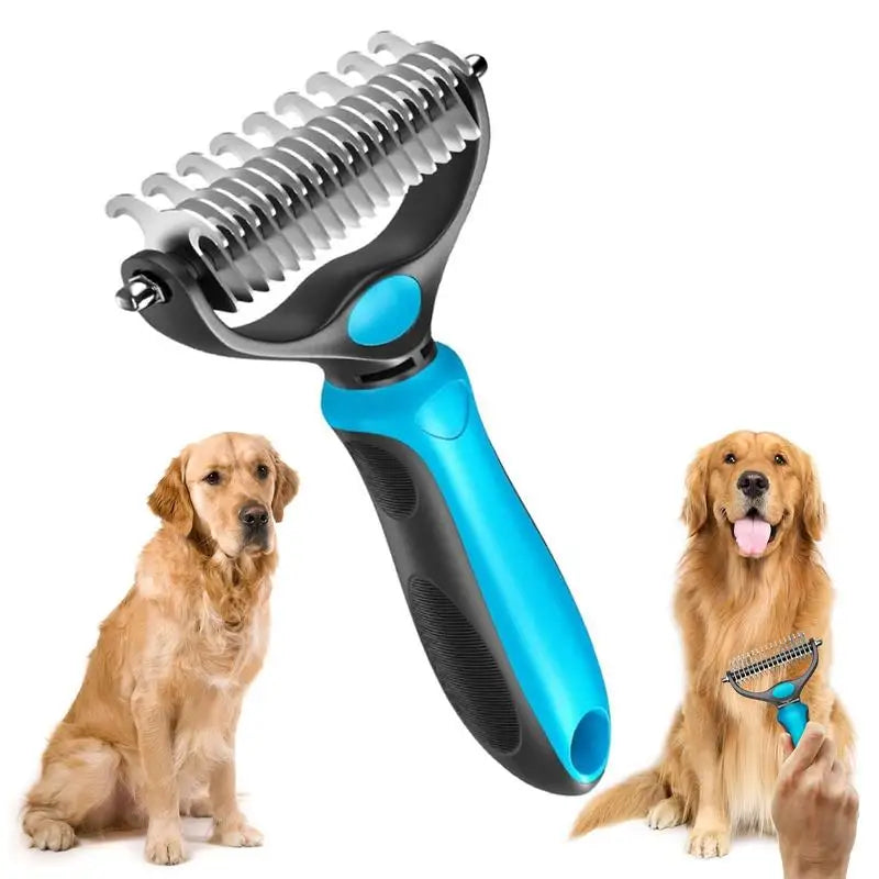 2in1 Pet Deshedding Brush & Knot Cutter - Stainless Steel Dog & Cat Grooming Tool