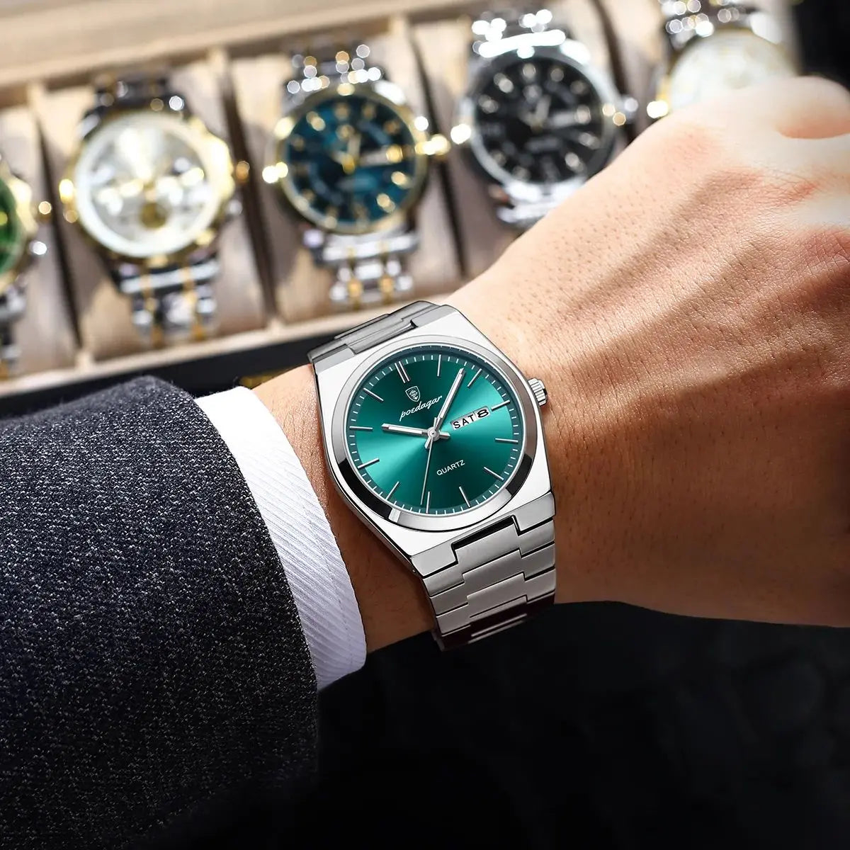 POEDAGAR Luxury Men's Quartz Watch - Waterproof, Luminous, Date & Week