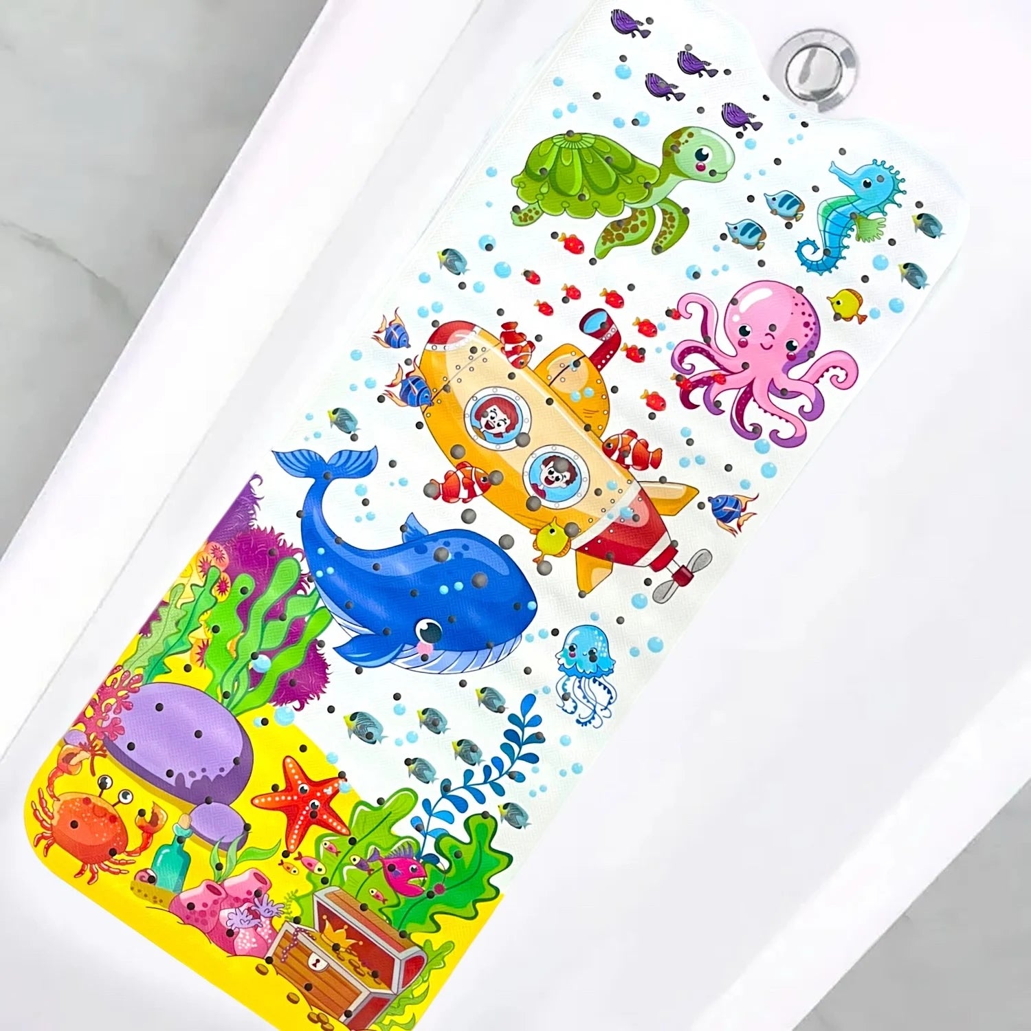 Cartoon Extra Long Bathtub Mat - Non-Slip Shower Mat 40x100cm with Suction Cups & Drain Holes