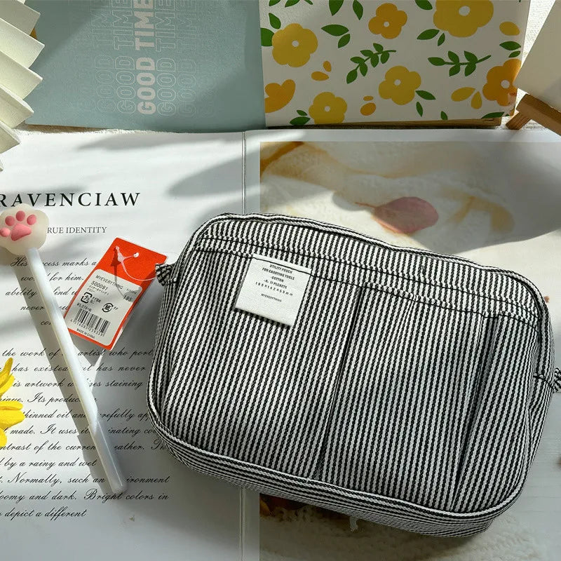 Large Capacity Canvas Pencil Case - Multi-Layer Storage for High School Students