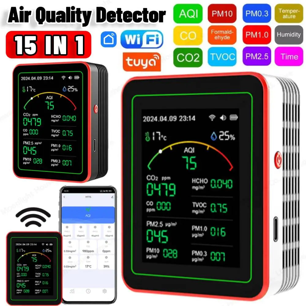 Vabena Professional 15-in-1 Air Quality Monitor Station - Comprehensive Indoor Analysis