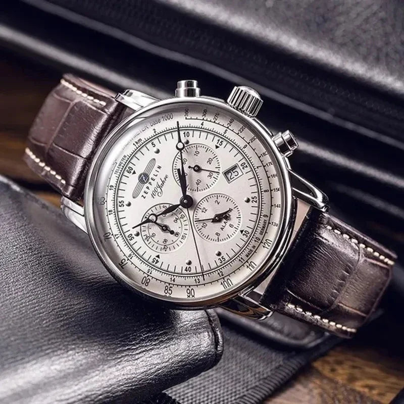 Zeppelin Airship Automatic Date Watch - Men's Luxury Leather Waterproof