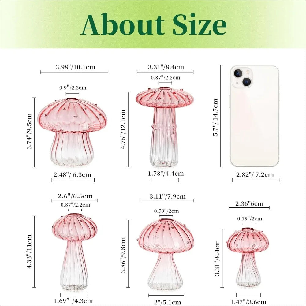 5Pcs Colourful Mushroom Glass Vases | Hydroponic Flower Pots Home Decor