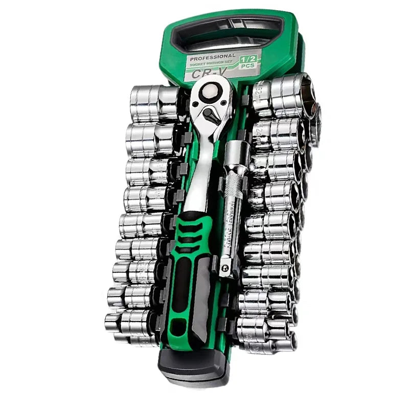 Vabena 72-Drive Professional Socket Set | 1/4", 3/8", 1/2" Ratchets | Car Mechanic Tool Kit