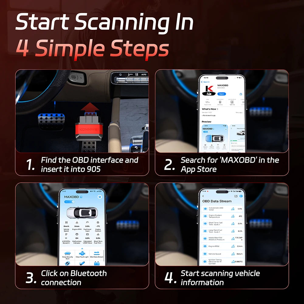 2026 KONNWEI KW905 OBD2 Scanner Bluetooth 5.0 Car Diagnostic Tool