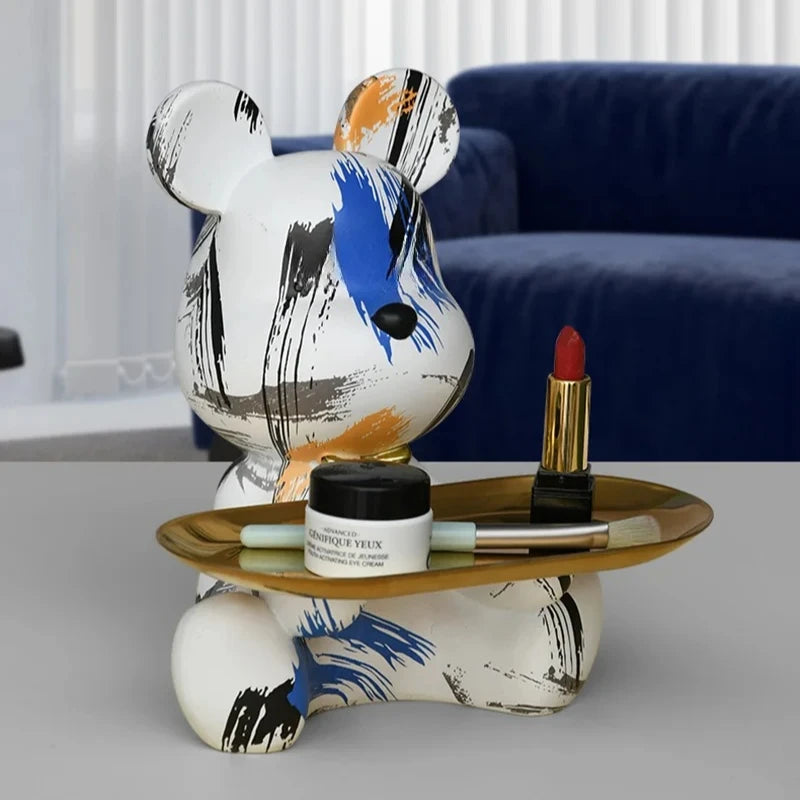 Trendy Graffiti Bear Desk Organizer | Unique Resin Art Decor