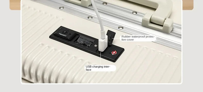 Vabena Front Opening USB Charging Aluminum Carry-on Suitcase