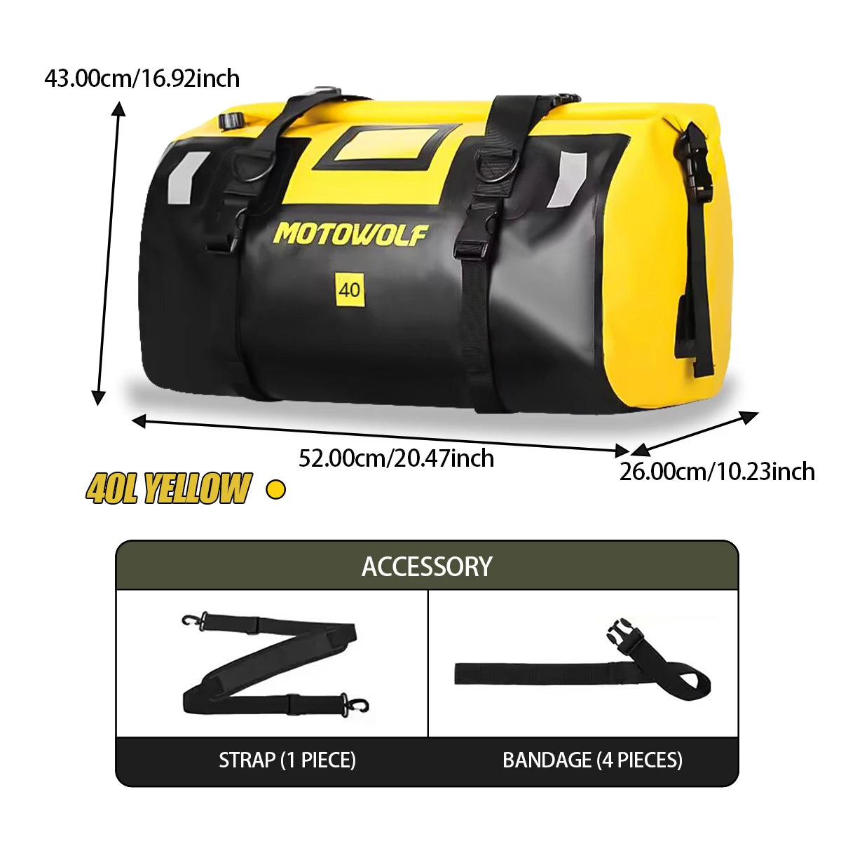 Waterproof Motorcycle Tail Bag | Dry Roll Luggage | 20L, 40L, 66L