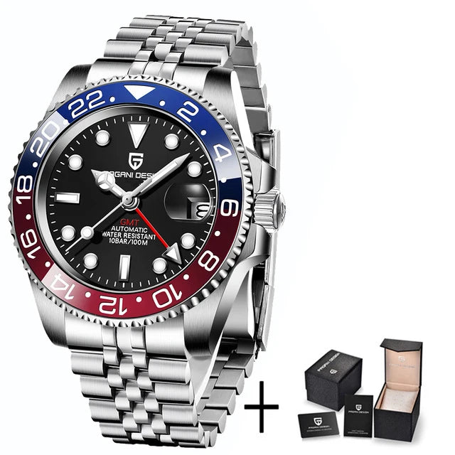 PAGANI DESIGN PD-1662 Luxury GMT Mechanical Watch - Sapphire, Steel, 100M Waterproof