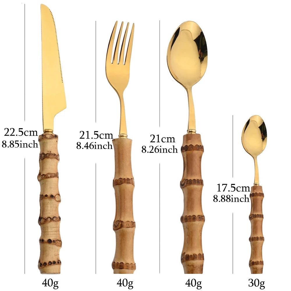 24-Piece Bamboo & Stainless Steel Cutlery Set - Elegant Dining