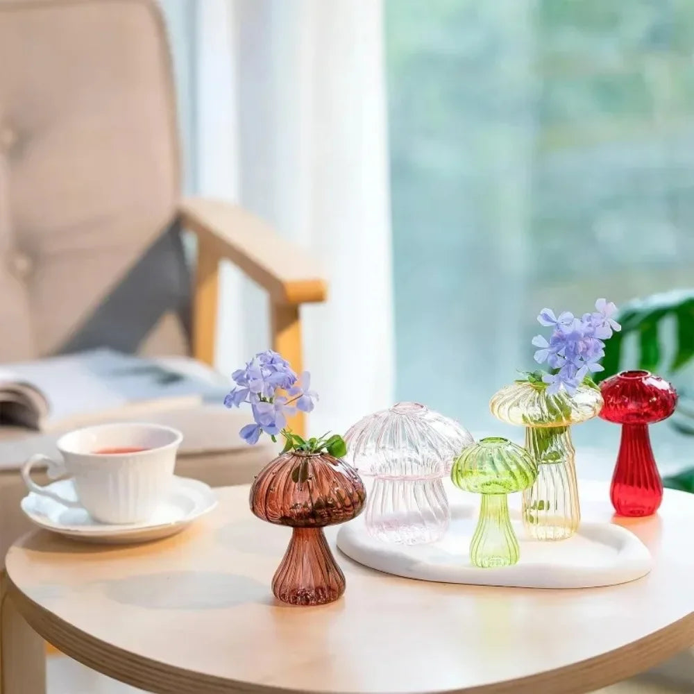 Mushroom Glass Vase Set | Hydroponic Home Decor | Unique Plant Vases