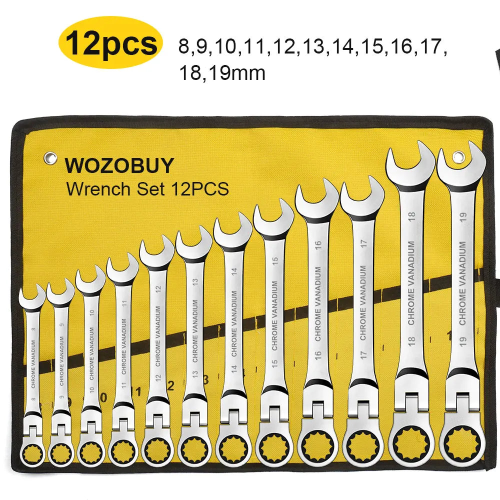 Ratcheting Flex Head Spanner Set | 6-23mm Metric Wrench Kit