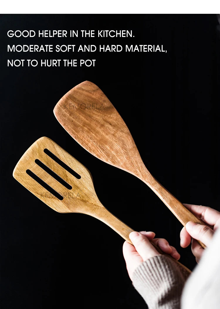 9-Piece Teak Wooden Cooking Utensil Set with Holder