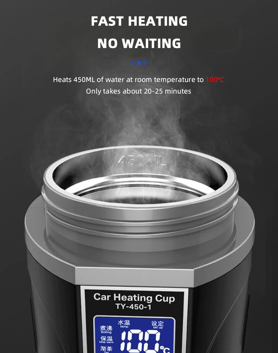 Portable Smart Car Kettle & Heating Mug - 12V/24V Touch Screen Thermal Cup