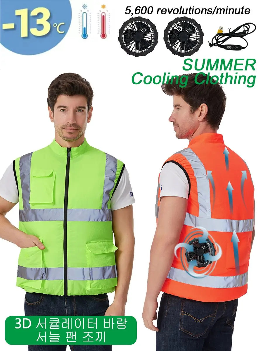 USB Powered Cooling Fan Work Vest - Reflective Summer Safety