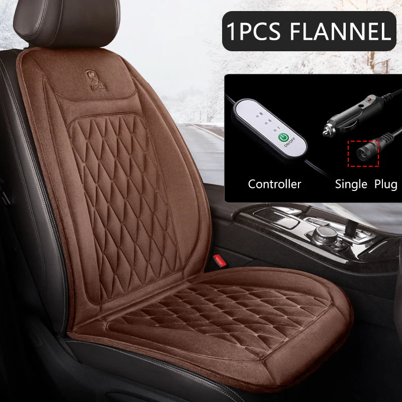 12V Heated Car Seat Cushion | Universal Cloth & Flannel Set