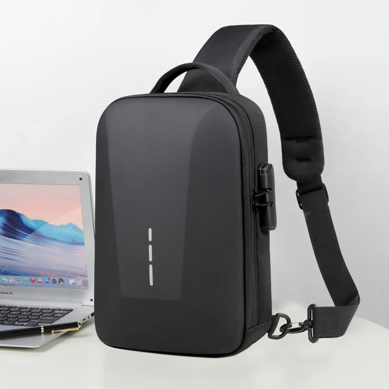 Men's Anti-theft Crossbody Bag with USB Charging Port & Combination Lock for Business & Travel