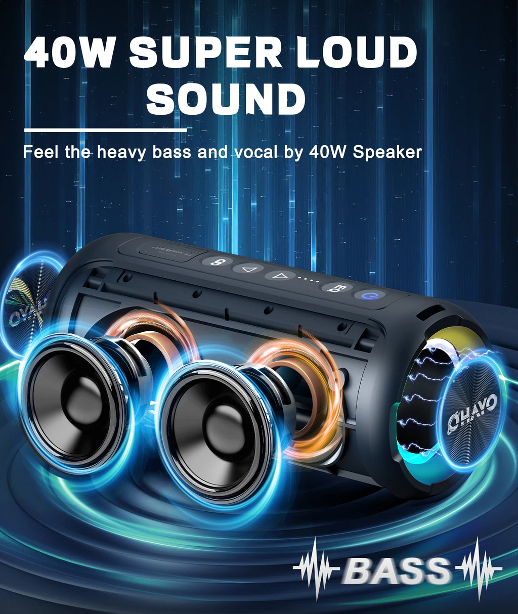 Ortizan 40W Enhanced Bass IP7 Waterproof Outdoor Bluetooth Speaker