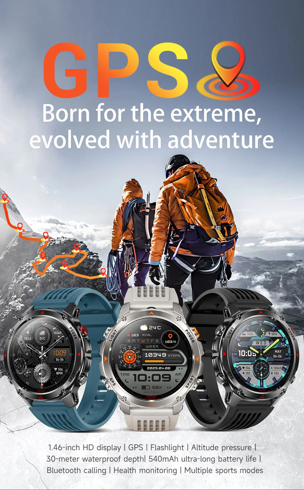 Vabena 2025 GPS Map Smartwatch | Navigation & Fitness for Men & Women