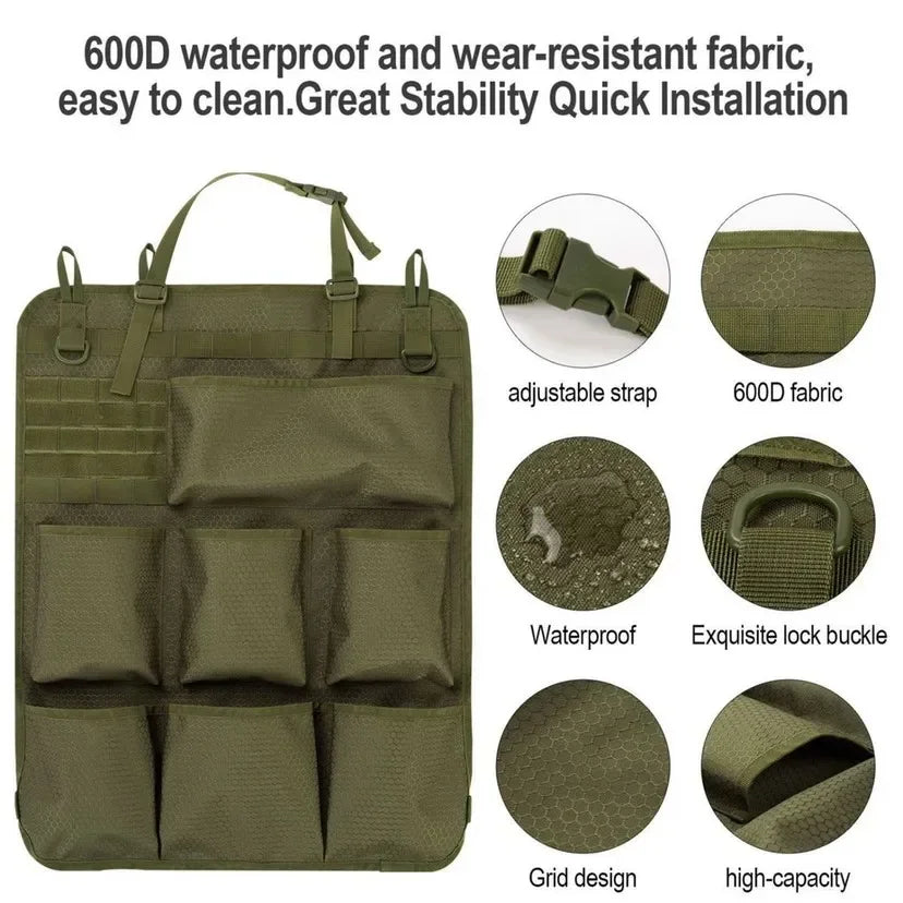 Tactical Camo Car Seat Organizer | Durable Backseat Storage Bag