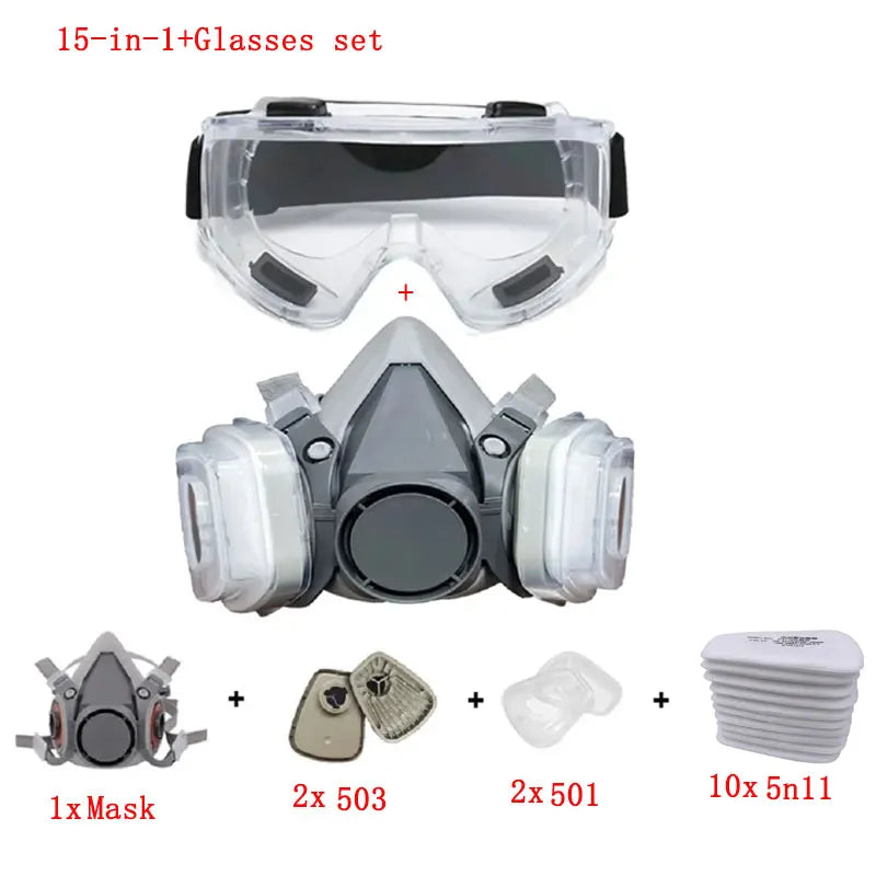 Vabena 6200 Half Face Respirator Mask Kit with 5N11 Filters & Safety Goggles