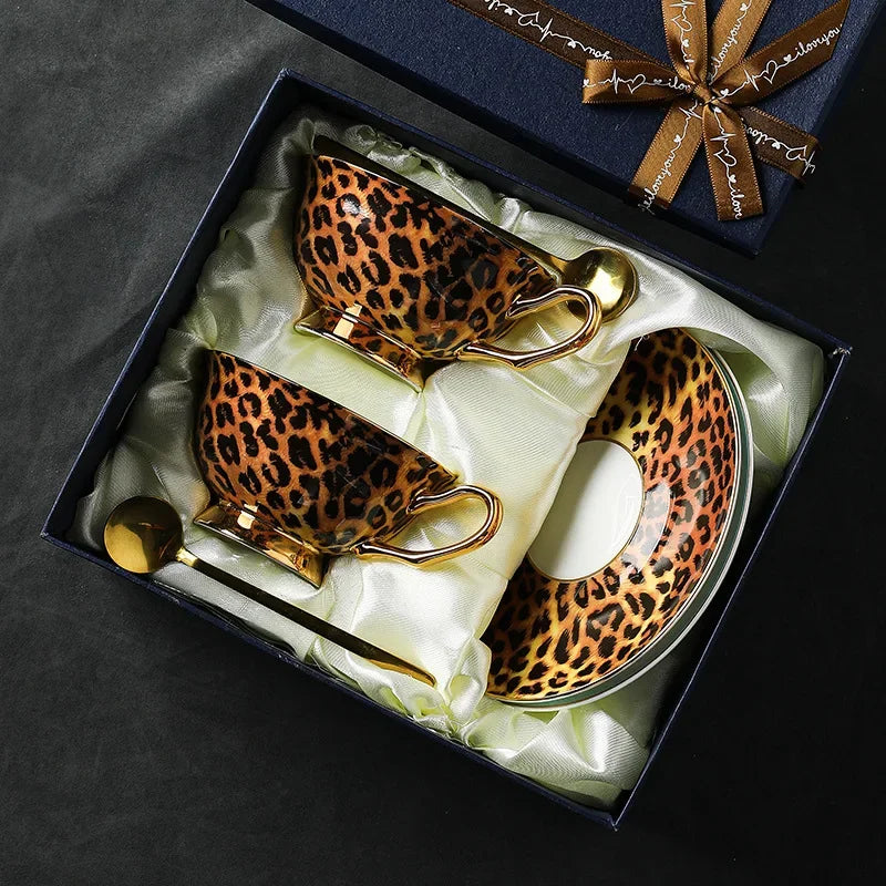 Retro Leopard Bone China Coffee & Tea Set | Luxury Tableware