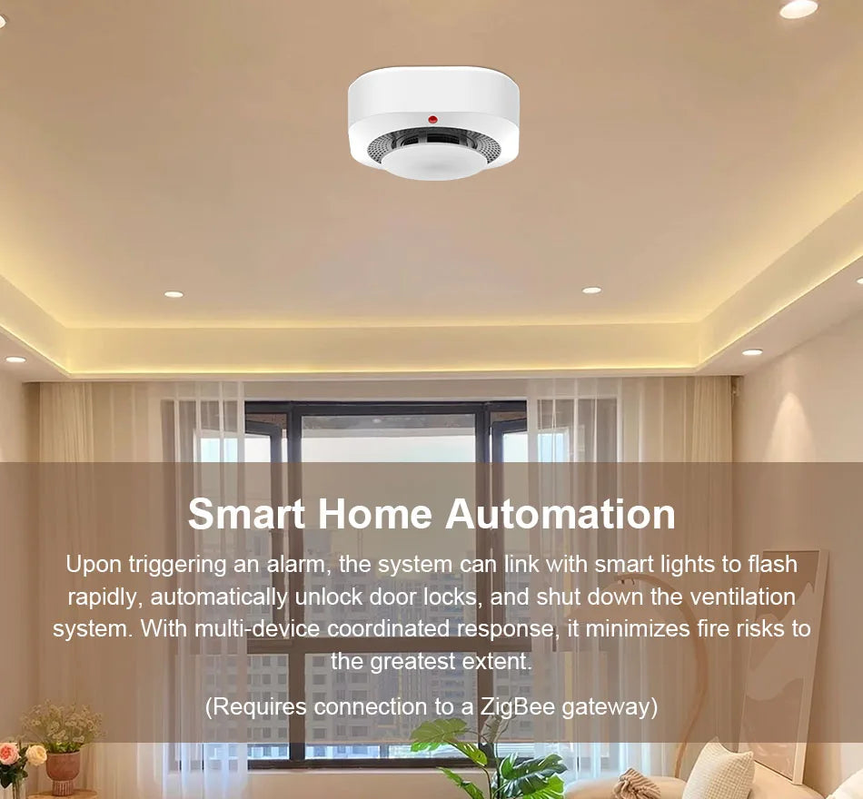 ZigBee WiFi Smart Smoke Detector Alarm for Tuya Smart Life Home Security