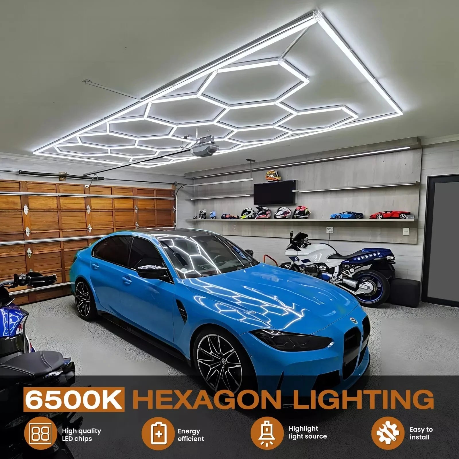 Garage Hexagon LED Light 50000H 6500K Ultra Bright
