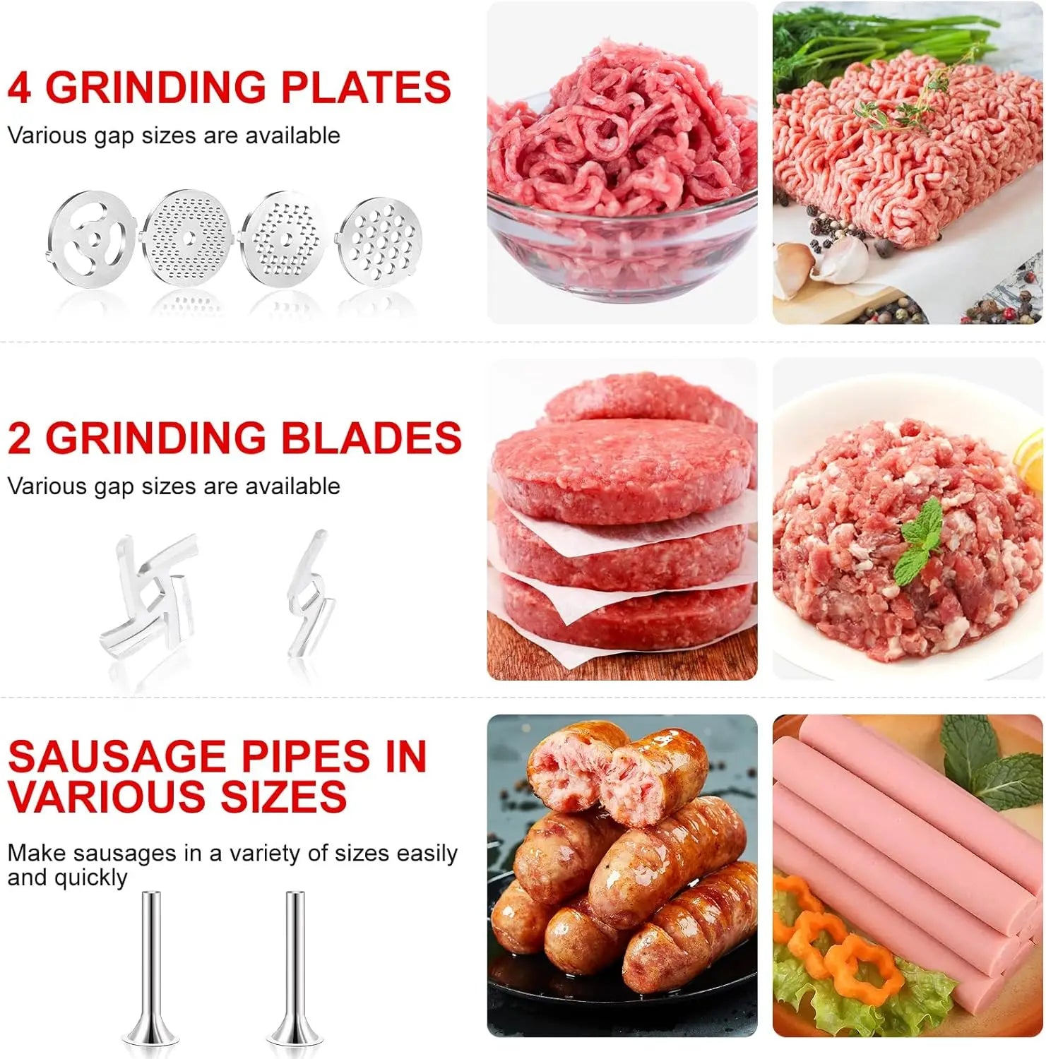 Vabena Metal Food Grinder & Sausage Stuffer for KitchenAid & Cuisinart Mixers