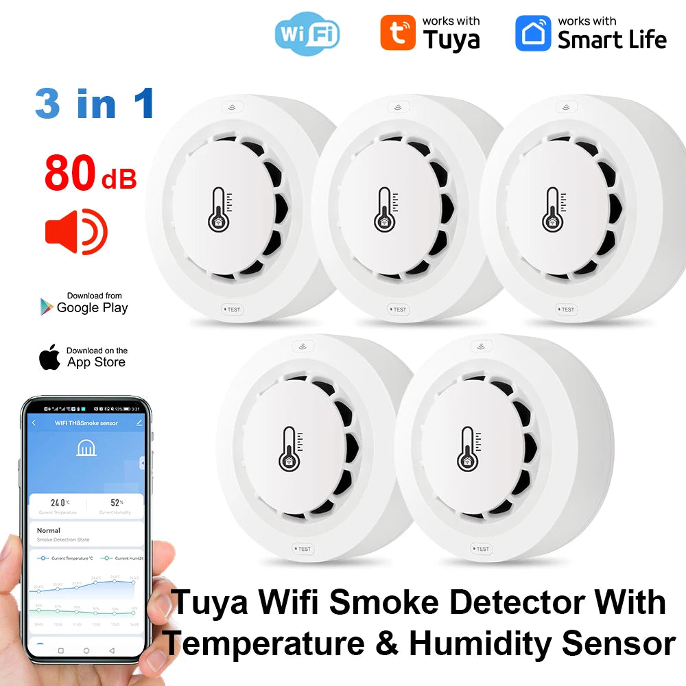 Tuya Smart WiFi & Bluetooth Smoke Detector with Temp & Humidity