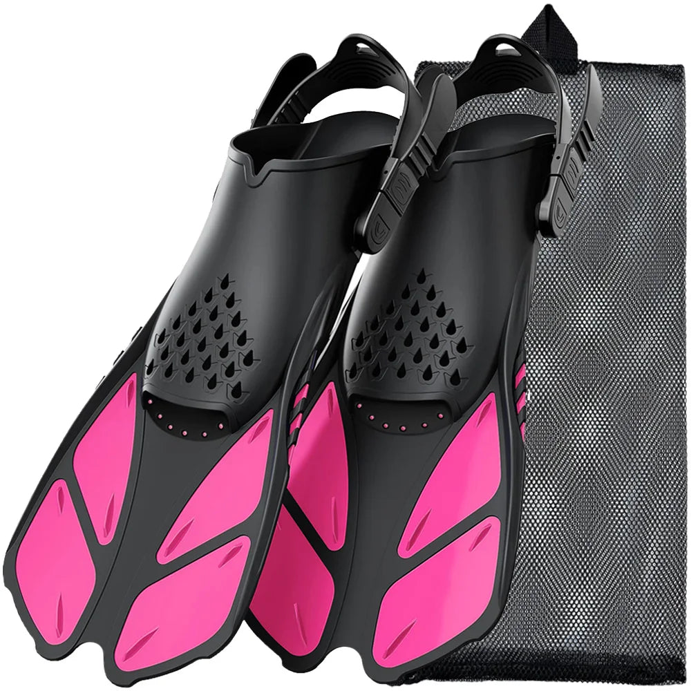 Snorkel Fins Adjustable Open Heel Travel Size Silicone Flippers
