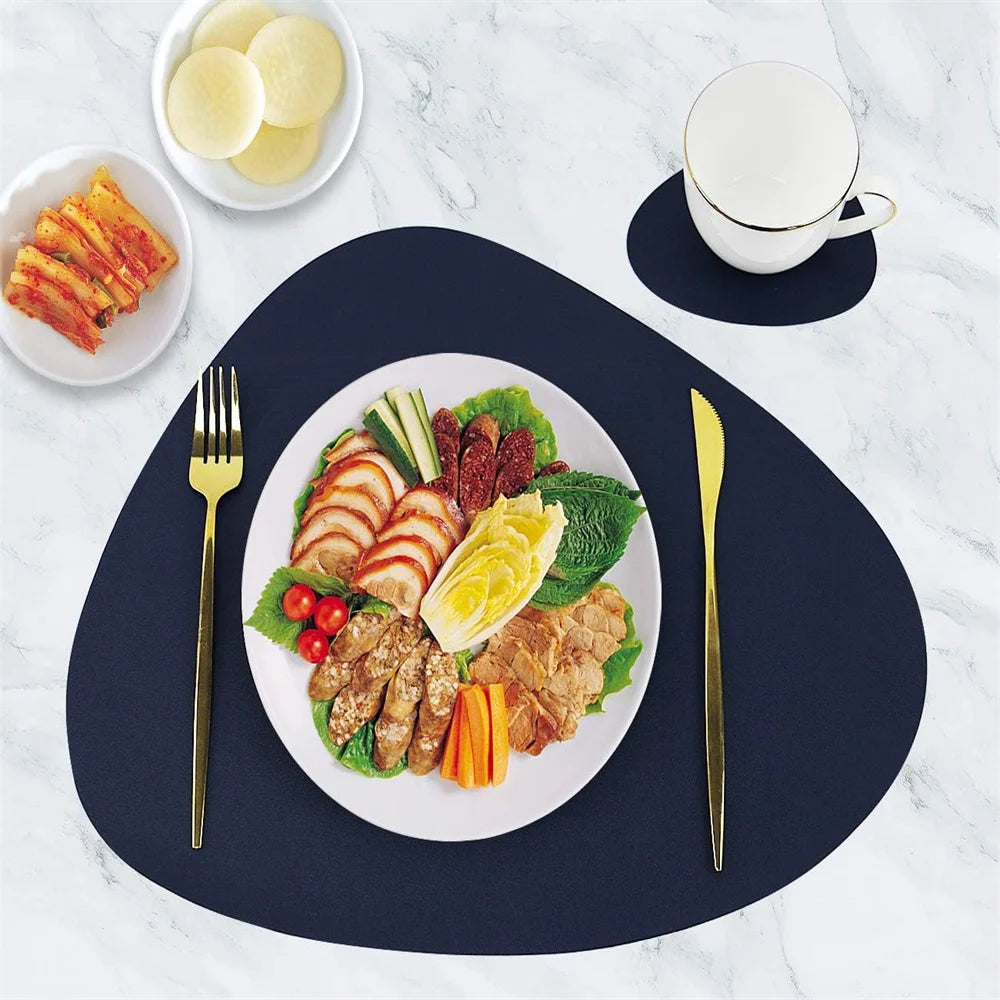 Modern Irregular PU Leather Placemats - Waterproof & Reversible Dining Table Mats