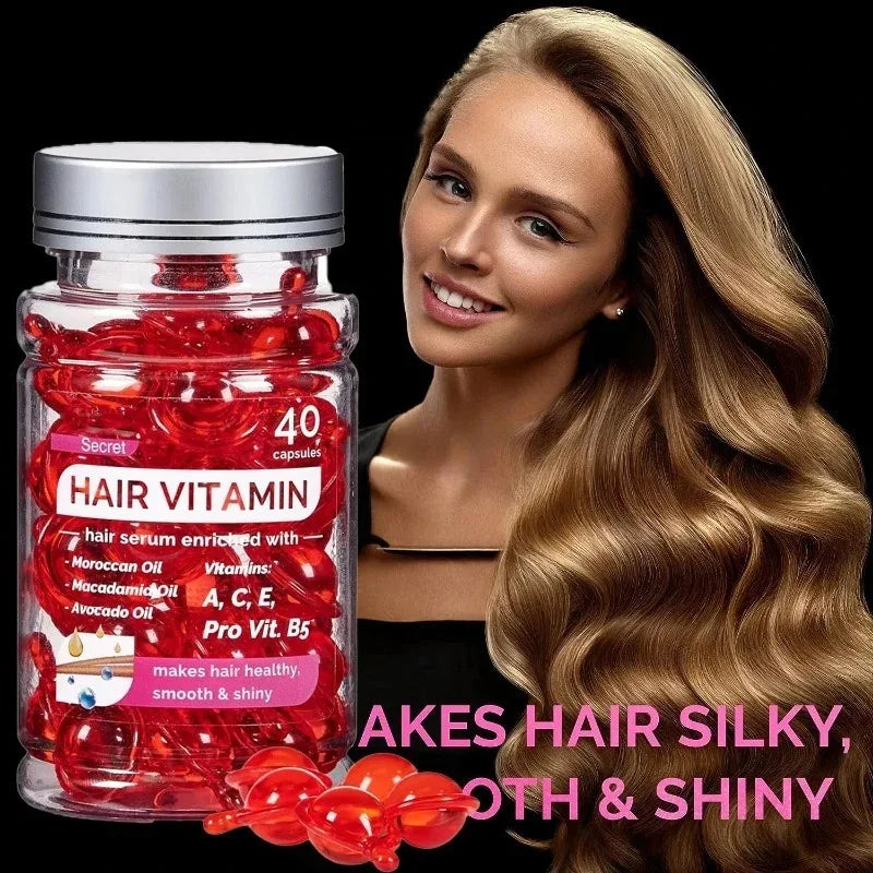 Moroccan Argan Vitamin Hair Oil Capsules - Repair & Nourish Damaged Hair (40 Count)