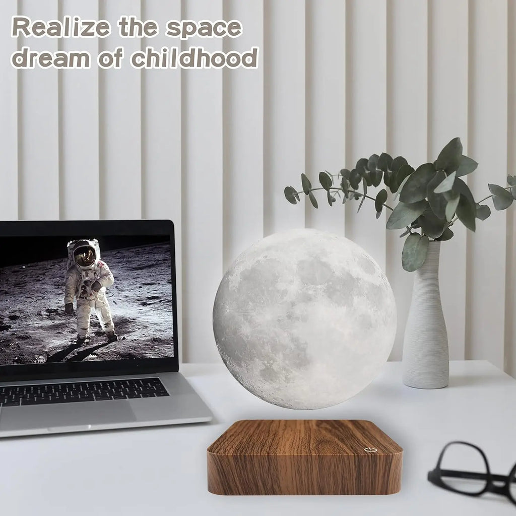 Levitating Moon Lamp - Magnetic Floating 3D LED Night Light with Wooden Base
