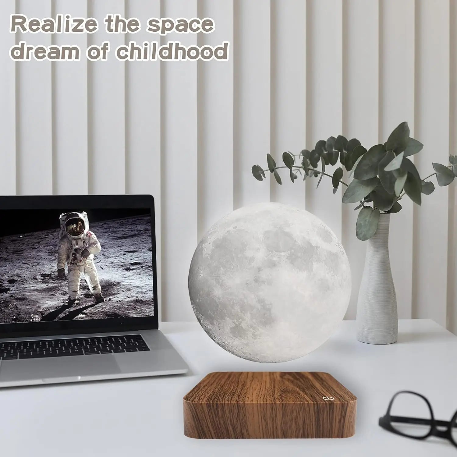 Levitating Moon Lamp - Magnetic Floating 3D LED Night Light with Wooden Base