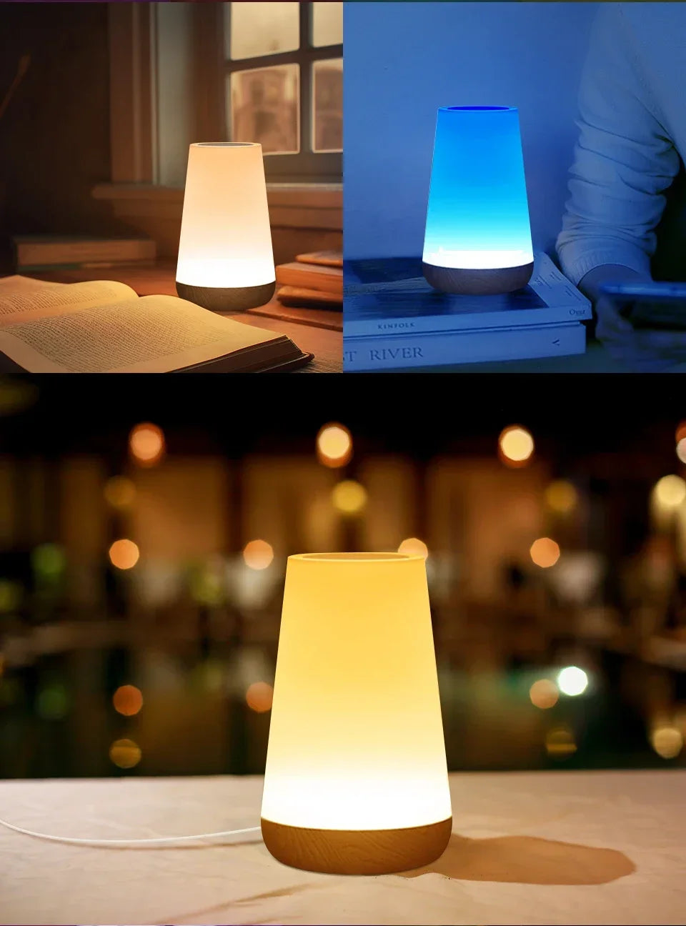 TUYA WiFi Smart LED Touch Bedside Lamp - Dimmable Night Light with USB, Alexa, Google Home