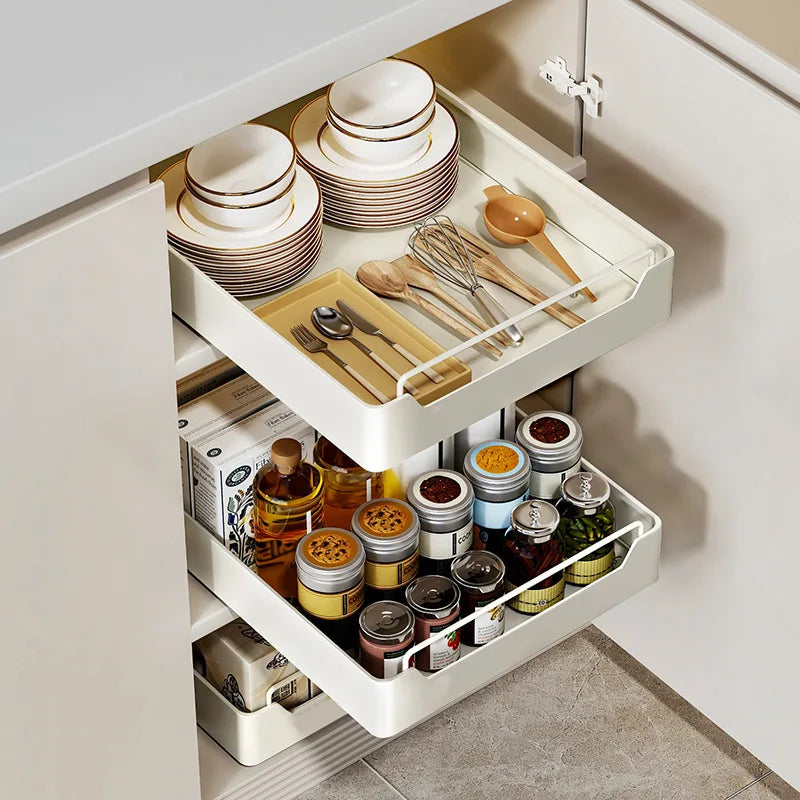 Kitchen Cabinet Pull-Out Drawer Organizer - Spice Rack & Storage Tray
