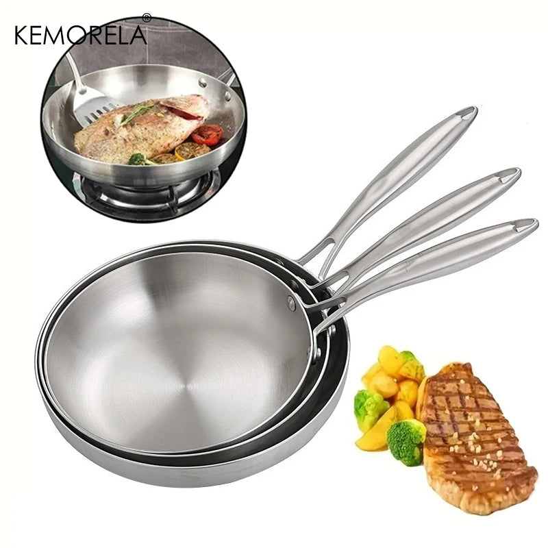 Vabena 5-Ply Stainless Steel Frying Pan - 22-28CM Non-Stick Wok
