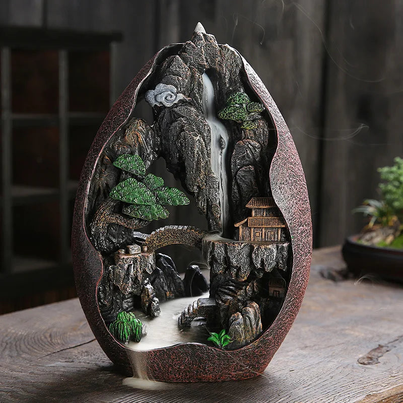 Smoke Waterfall Backflow Incense Burner - Mountain River Decor